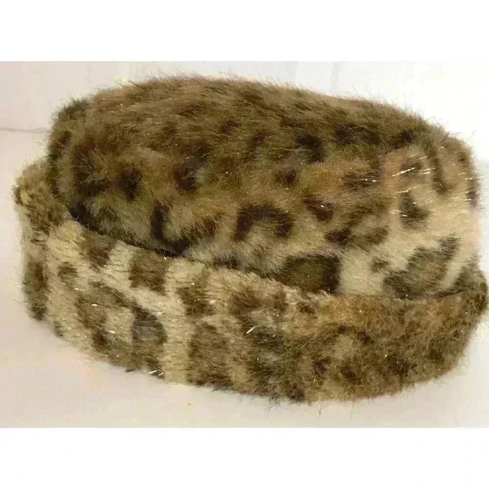 Toby NYC girls faux fur hat 4-6X leopard print brown